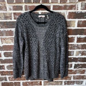 Rebecca Taylor Wool Blend Loose Weave Sweater Charcoal Gray Crew Neck Size L